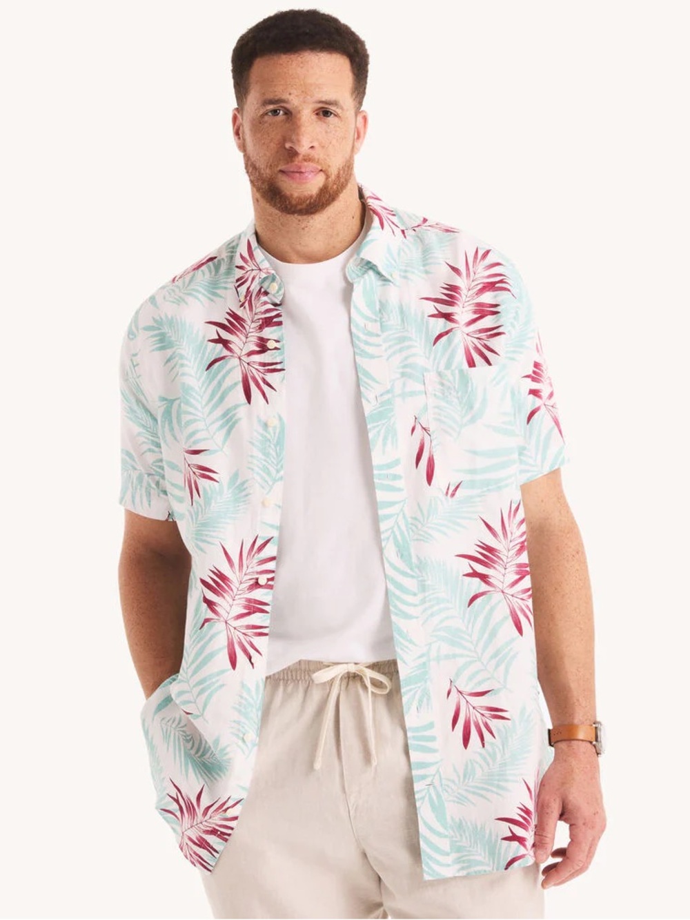 Nautica Men's Tropical Linen/Cotton Short Sleeve Button Down Shirt XXL